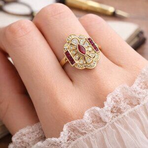 NWT Victorian Red & Gold Plated Ring Costume Jewelry Cottagecore Dark Academia 7